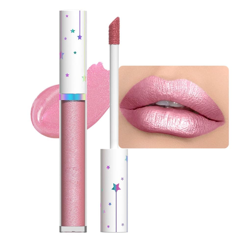 evpct 1Pcs Nude Light Pink Metallic Shimmer Glitter Lip Gloss Liquid Lipstick...
