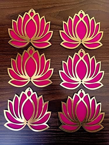 Divya Enterprises Pink Wooden Lotus Cut-Out Rangoli Kit Decoration for Diwali, Dushehra for Rangoli, Pooja, Decorations, Festival Gift, Wedding Decorations Size 4 Inch Pack of 6