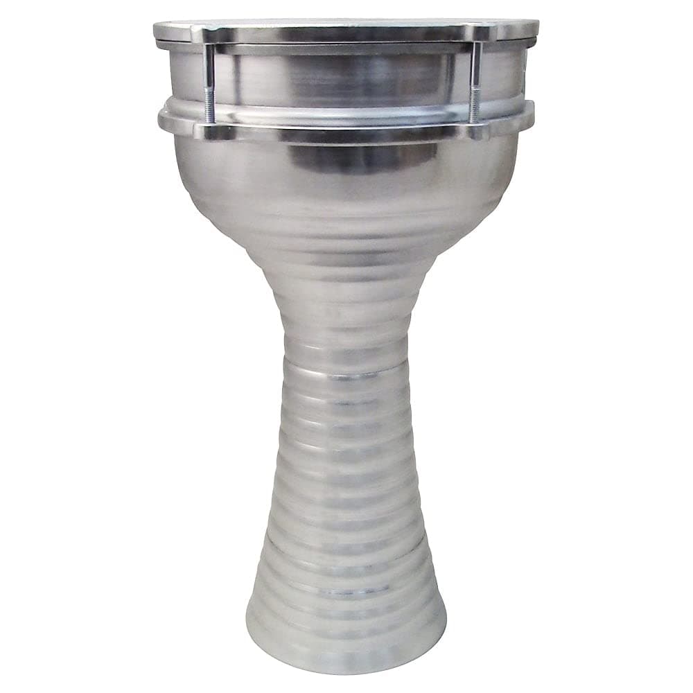 ZAZA Percussion 16'' Length Aluminum Darbuka, 8" Tunable Synthetic Head Turkish Doumbek Drum (Silver)