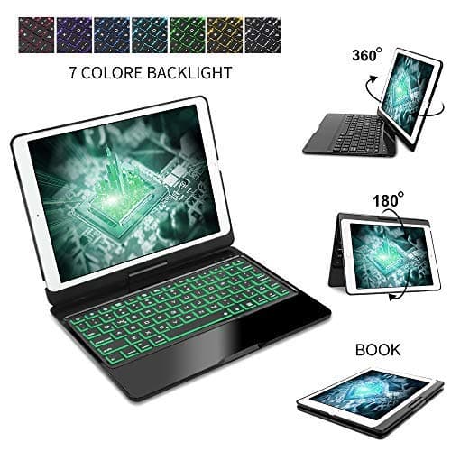 iPad 10.5 Keyboard Case for iPad Pro 10.5 2017, New iPad Air 3rd Gen 2019，360° Rotatable, 7 Color Backlits Wireless Bluetooth Keyboard， Auto Sleep/Wake, iPad Keyboard with Case 10.5 Inch, Black