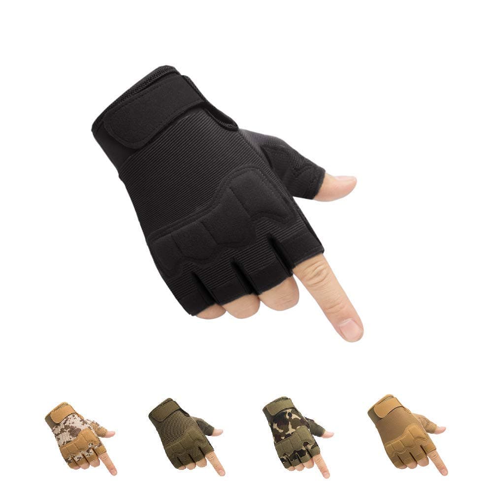 HYCOPROT Fingerless Tactical Gloves, Knuckle Protective Breathable Lightweight Outdoor Military Gloves for Shooting, Hunting, Motorcycling, Climbing