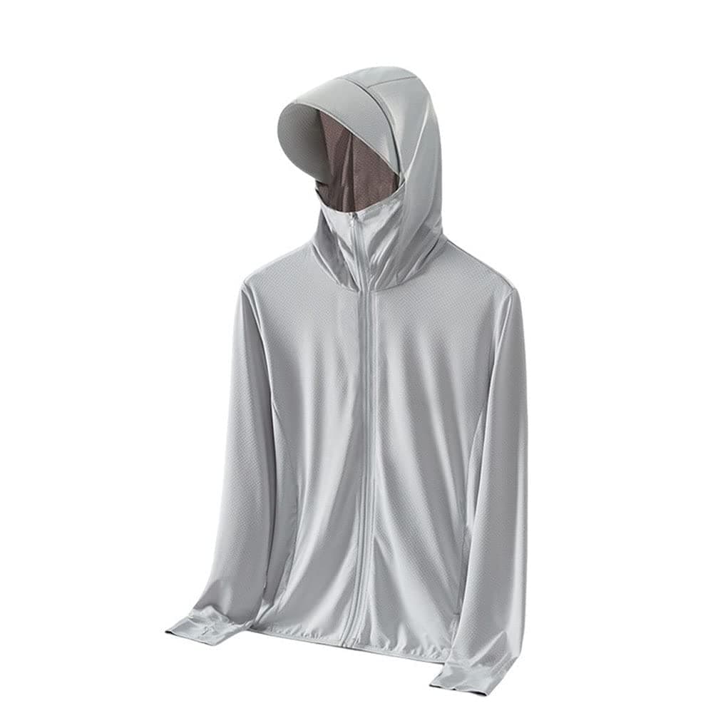 Lightweight Sun Protection Clothing For Men And Women, UPF 50+ Long Sleeve Sun Protection Hoodie Shirt With Pockets, Long Sleeve Ice Silk Hoodie Shirts (GREY,XXXL)