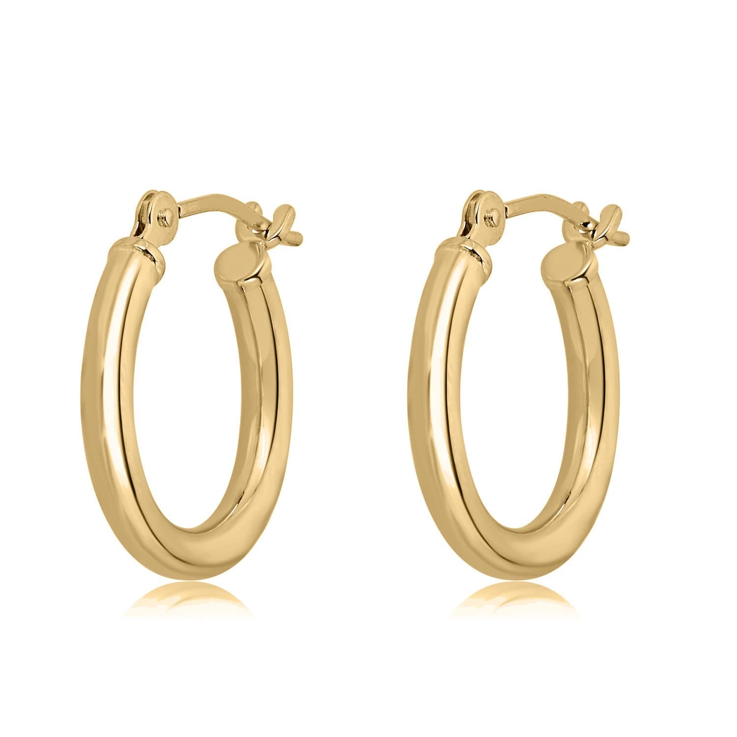 AVORA10K Gold Classic Polished 2mm Tube Click-Top Hoop Earrings - Yellow or White Gold
