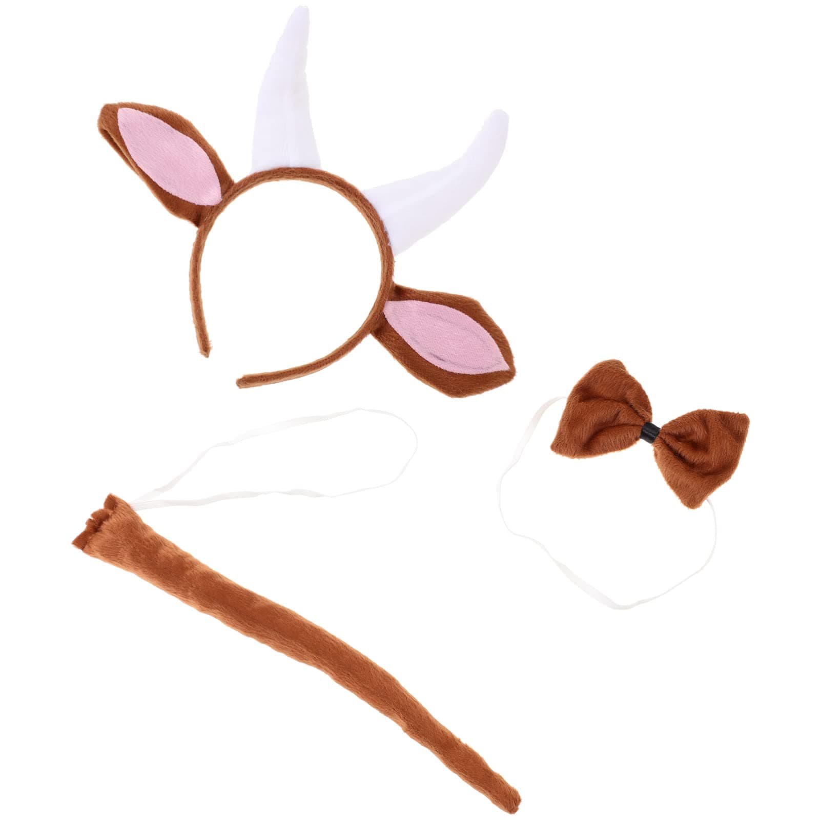 Animal Ears and Horns Headband Tail Bow Tie Goat Costume Set Goat Horns Hairband Bull Horns Hair Hoop for