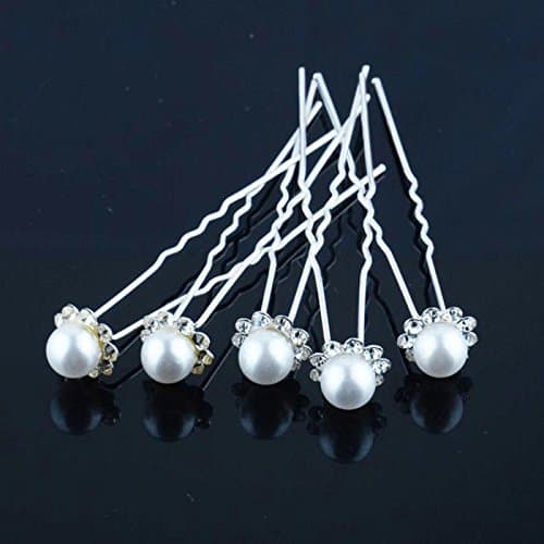HuntGold 6X U-shaped Wedding Flower Synthetic Pearl Hair Clip Pin Hairpin Stick(white)