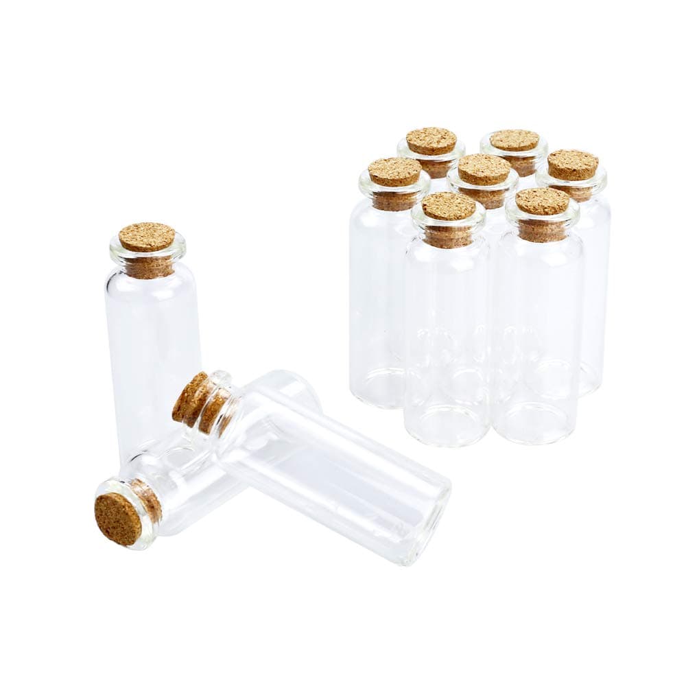 BiBiFly 10pcs 20ml Mini Glass Jars Bottles with Cork Stoppers, Clear Wish Bottles/Mini Vials Cork/Message Glass Bottle for Wedding Party Favors, DIY Arts Crafts Decoration etc