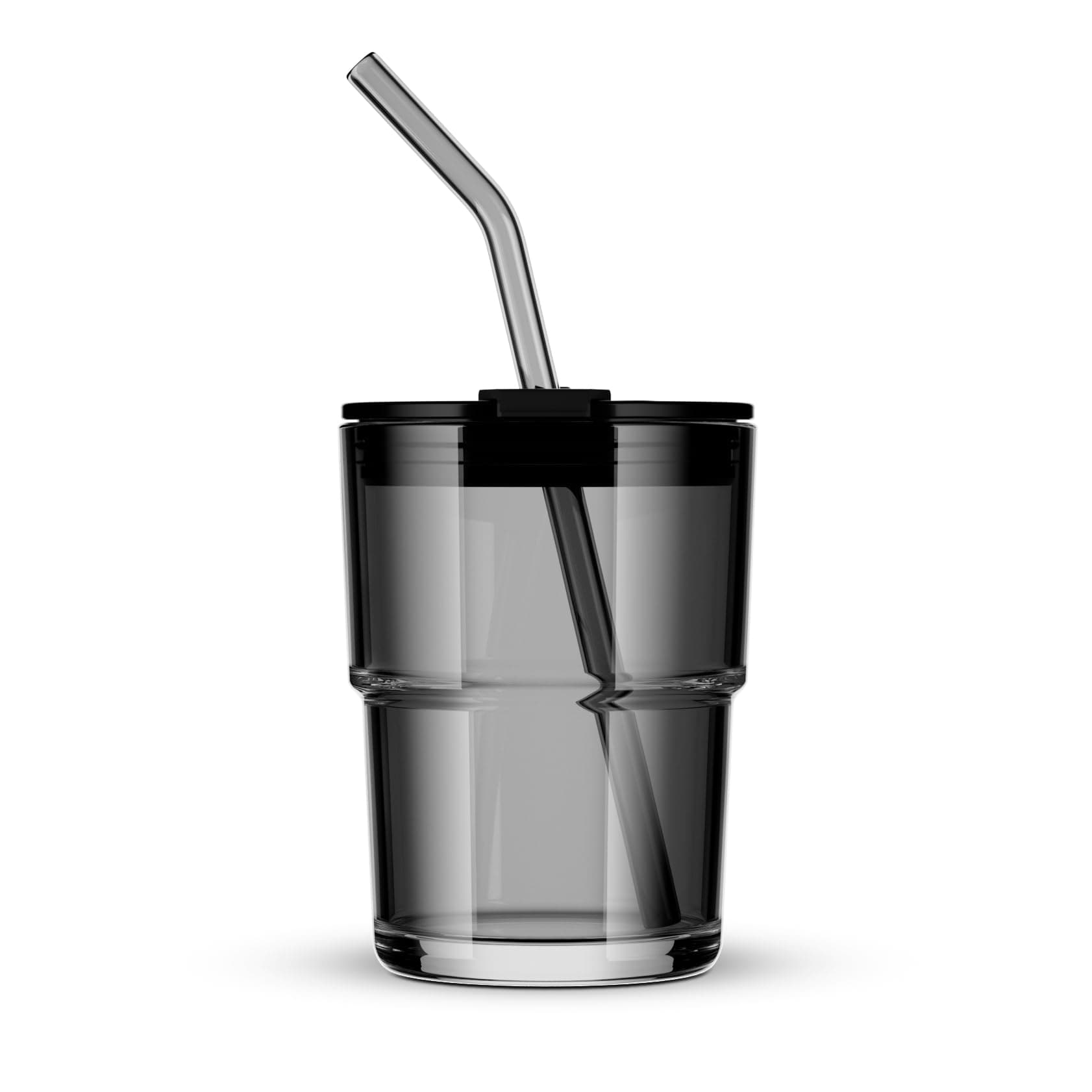 BLUEPOLAR 13oz/400ml Tumbler Water Glass, Water Bottle with Straw and Lid Sealed Carry on, Glass Coffee Mug Iced Tea Cup Thick Wall Insulated Glass Cup (Gray)