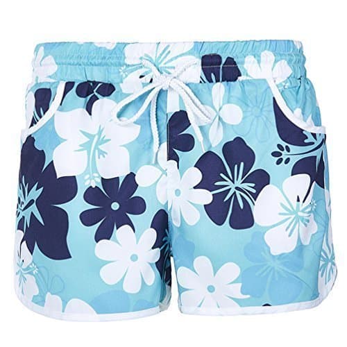 MEATHY Womens Floral Printed Swim Shorts Trunks Boyshort Bottoms with Pockets L Green
