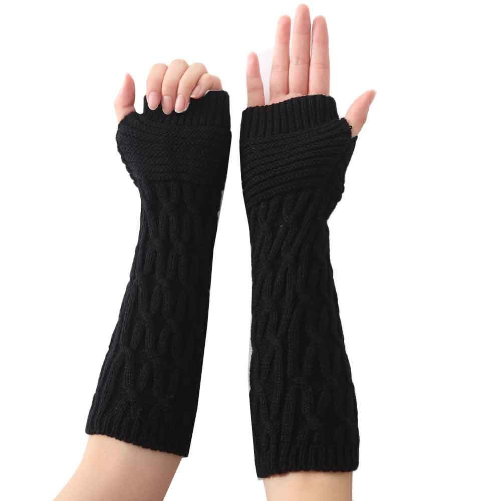 Women Fashion Knitted Arm Sleeve Fingerless Winter Soft Warm Mitten Gloves