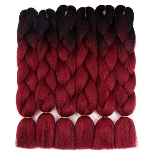 Ombre Kanekalon Braiding Hair Crochet Braids 24Inch 100g/Pcs 6Pcs/Lot Synthetic Jumbo Braid Hair Extensions (24inch, black-wine)