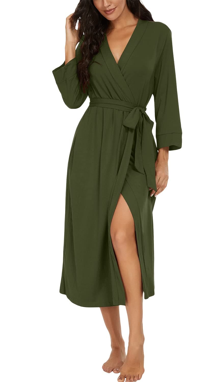 VINTATRE Women Kimono Robes Long Knit Bathrobe Lightweight Soft Knit Sleepwear V-neck Casual Ladies Loungewear