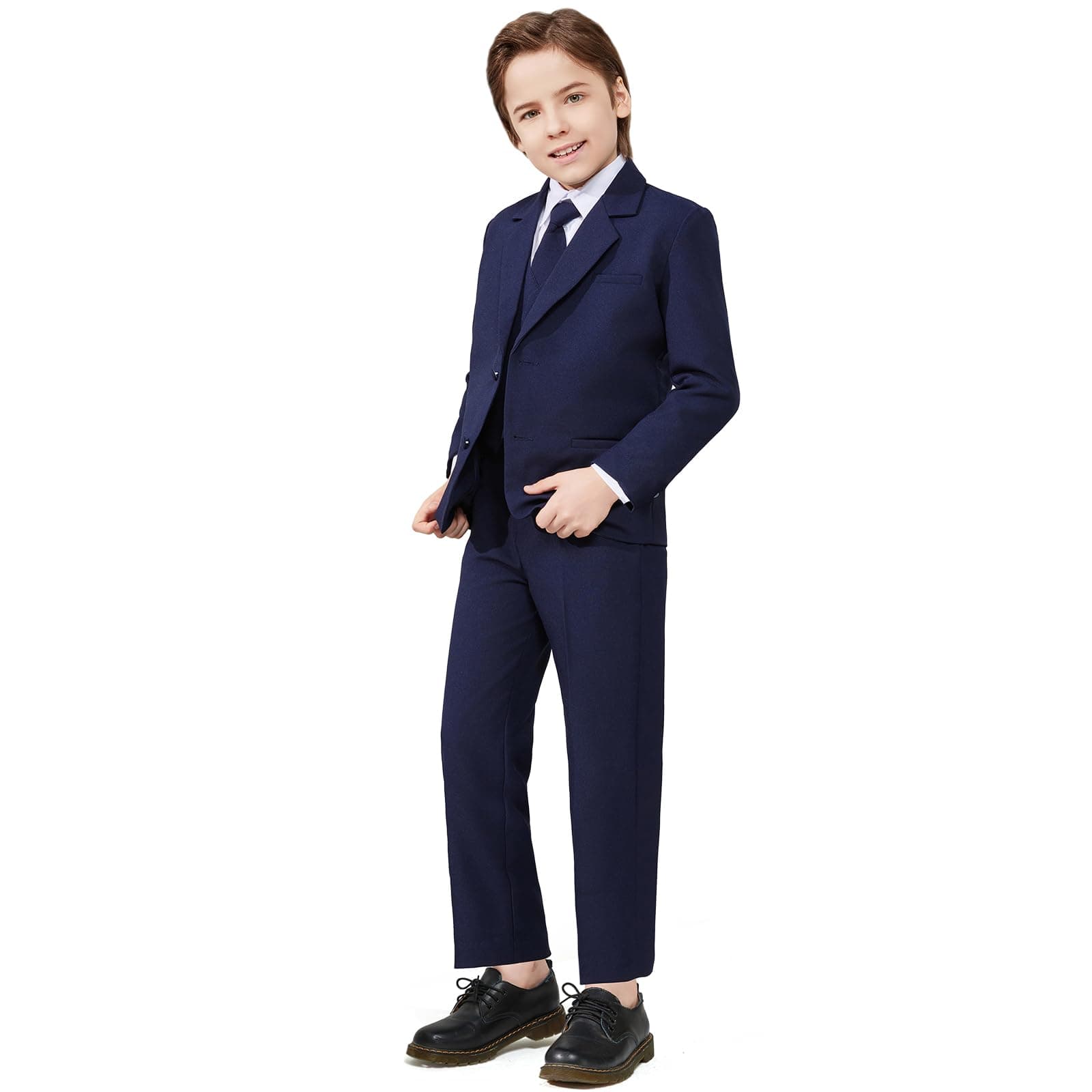 Toddler Boys' 5 Piece Classic Fit No Tail Formal Khaki Dress Suit Set with Tie and Vest