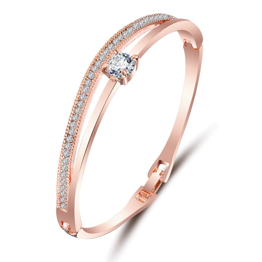Stylish 18k Rose Gold Plated Crystal Bangle Bracelet for Women-(9814b)