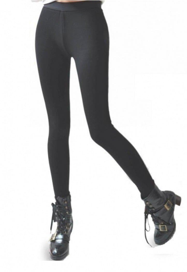 Fashion Express Women's Very Thick Winter Pants Footless Stretchy Leggings Black