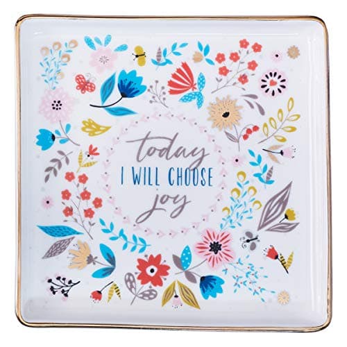 Today I Will Choose Joy Ceramic Square Ring Dish Jewelry Holder Inspirational Trinket Tray Dish for Accessories