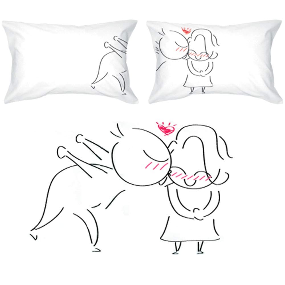 BOLDLOFT A Big Kiss Couple Pillowcases- His and Hers Gifts, Valentines Day Gifts for Her, Girlfriend Gift, Wife Gift, Matching Couple Gifts, Couple Gifts for Him and Her