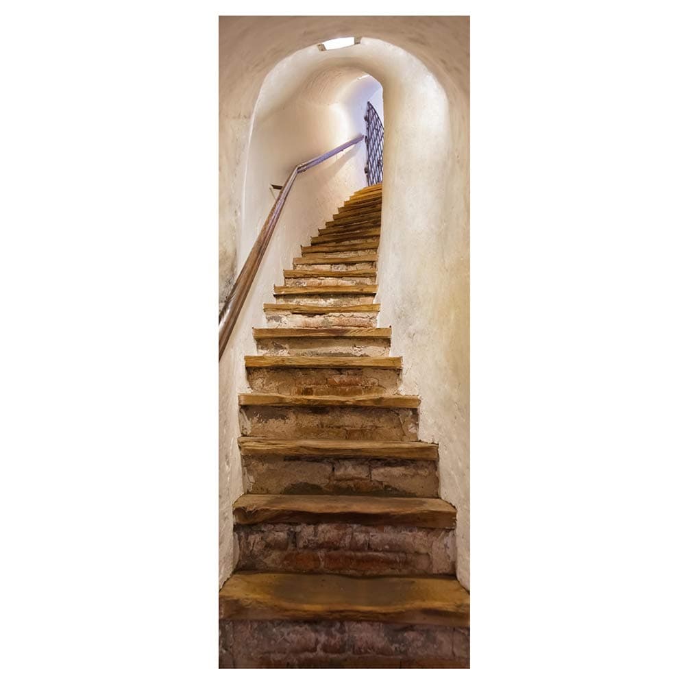 Czqlcyl 3D Door Sticker - Rotating Stairs Door Poster Self-adhesive Wood Door Wallpaper