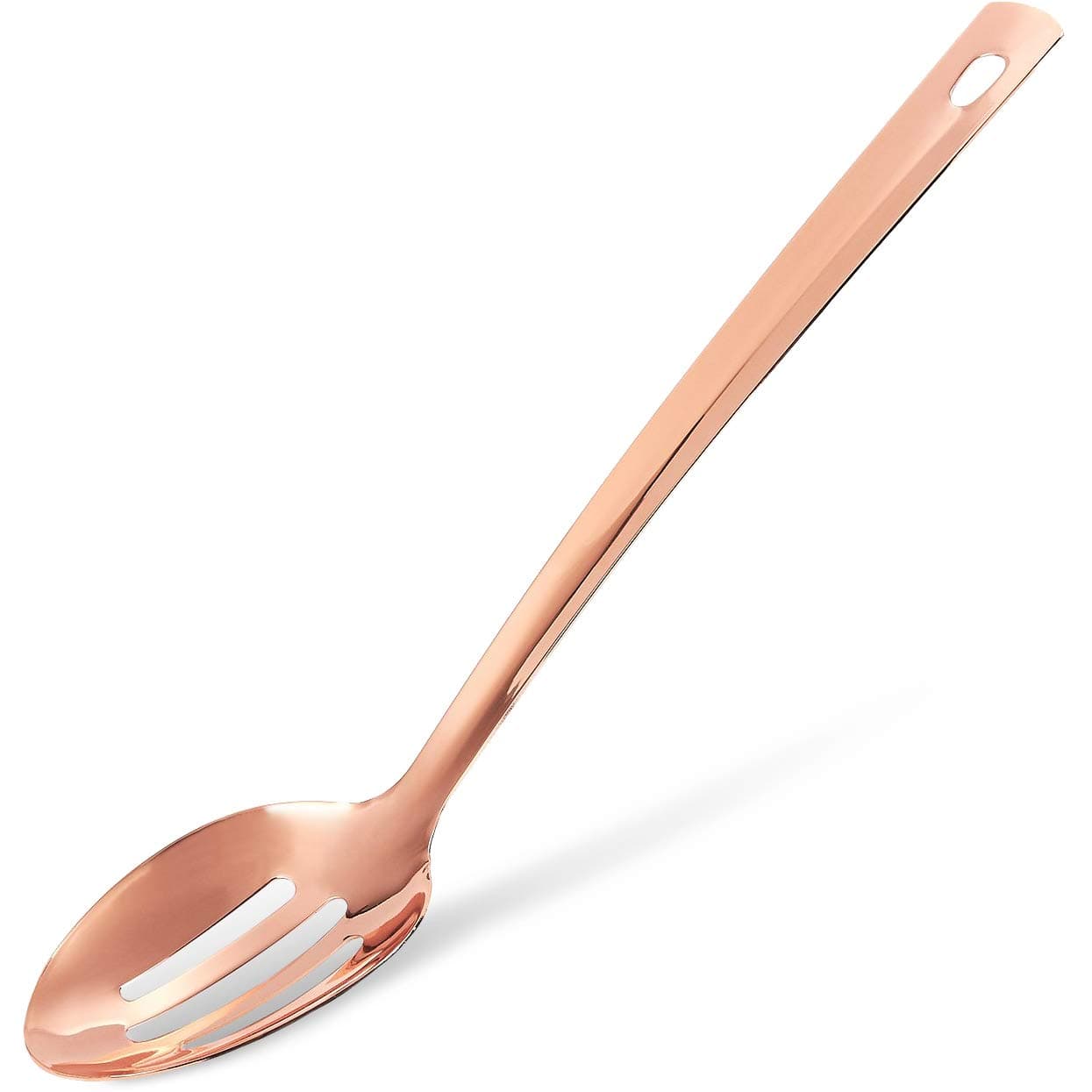 Slotted Spoon - Copper Coated - Ideal for Straining Vegetables and Soup - Rose Gold, 14 x 1.2 x 5.5 Inches