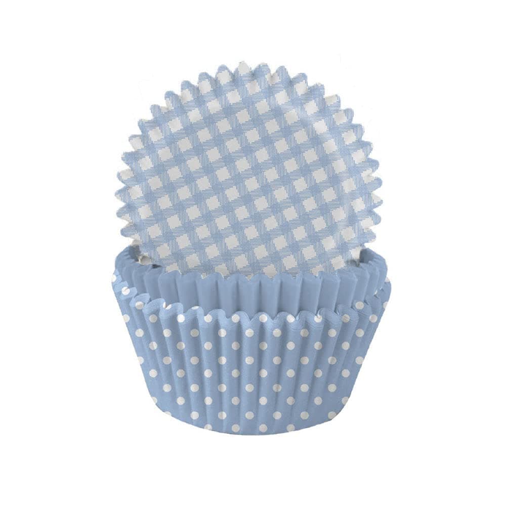 Anniversary House Pastel Blue Gingham and Polka Mix Cupcake Cases, 3.2 x 4.8cm (1.25 x 1.8")