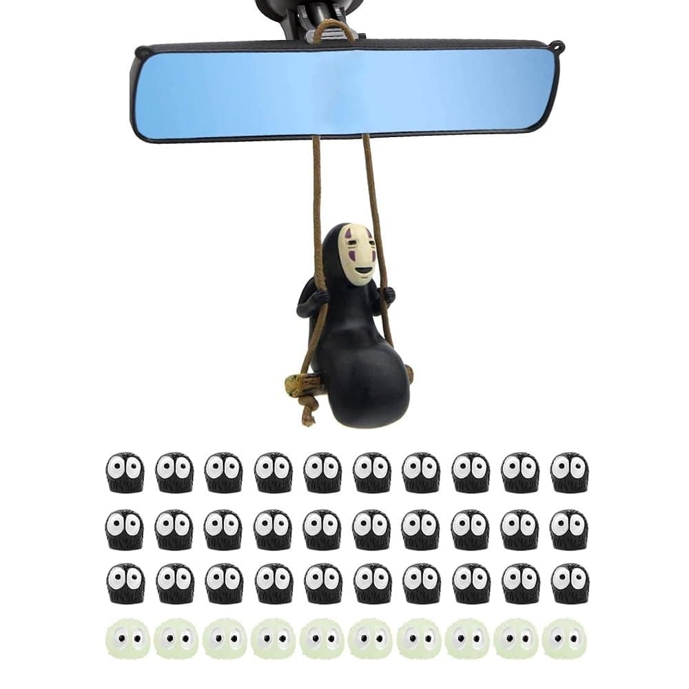 Studio Ghibli Anime Accessories Set - 1 Pack Faceless Male Car Pendant and 40pcs Cute Soot Sprites Car Rearview Mirror Accessories for Car Interior Decoration