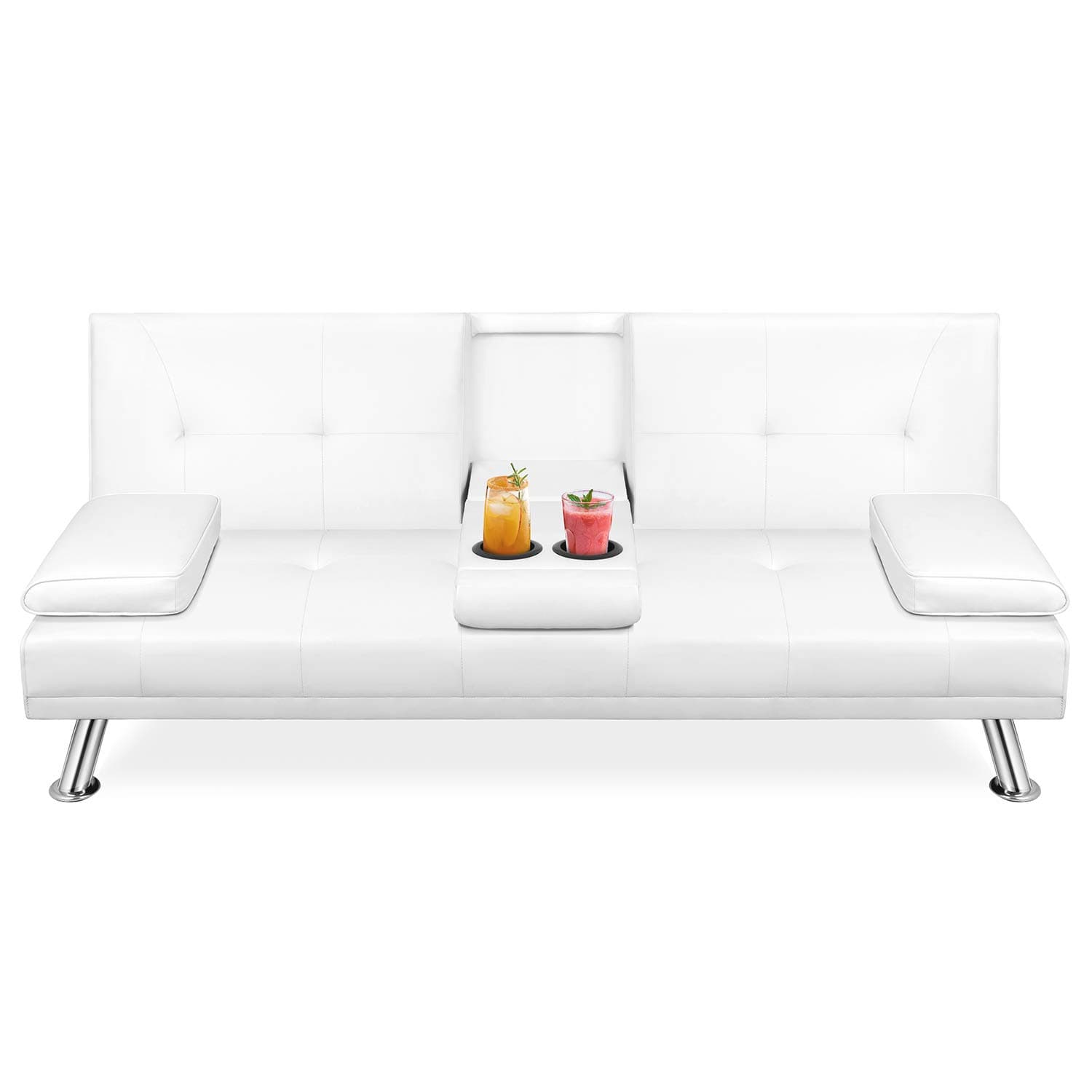 Walsunny Modern Faux Leather Couch, Convertible Futon Sofa Bed for Living Room with Armrest & Fold Up & Down Recliner Couch with Cup Holders (White)