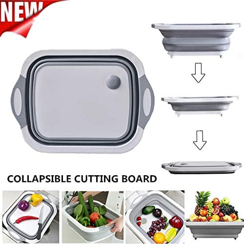 QBABY Multifunction Collapsible Cutting Board Dish Tub,Drain Basket Vegetable Basin,3 in 1 Sink Folding Cutting Board for Kitchen Outdoor Travel Camping