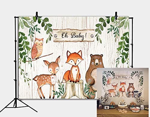 BoTong 6x4ft Vinyl Woodland Animal Baby Shower Backdrop Woodland Safari Animals Wood Board Photography Background Woodland Creatures Party Banner Backdrops