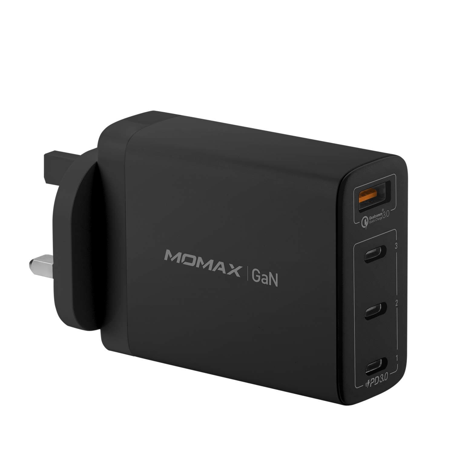 MOMAX One Plug 4-Port 100W GaN MacBook Charger USB-C, QC 3.0 Triple Fast Charging Power Delivery Ports(PD) Compatible with MacBooks, Laptops, iPhone 12 Pro, 12 Pro Max, iPad Pro, S21 Ultra - (Black)