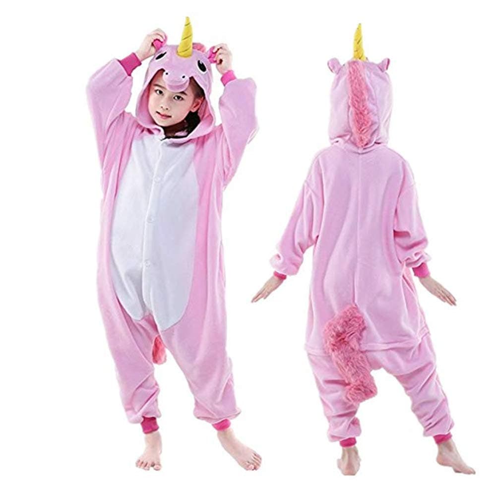 Halloween Cosplay Costume Unicorn Onesie Pajamas OnePiece Animal Outfit Homewear, Pink-1, Size120 for 45-49" height