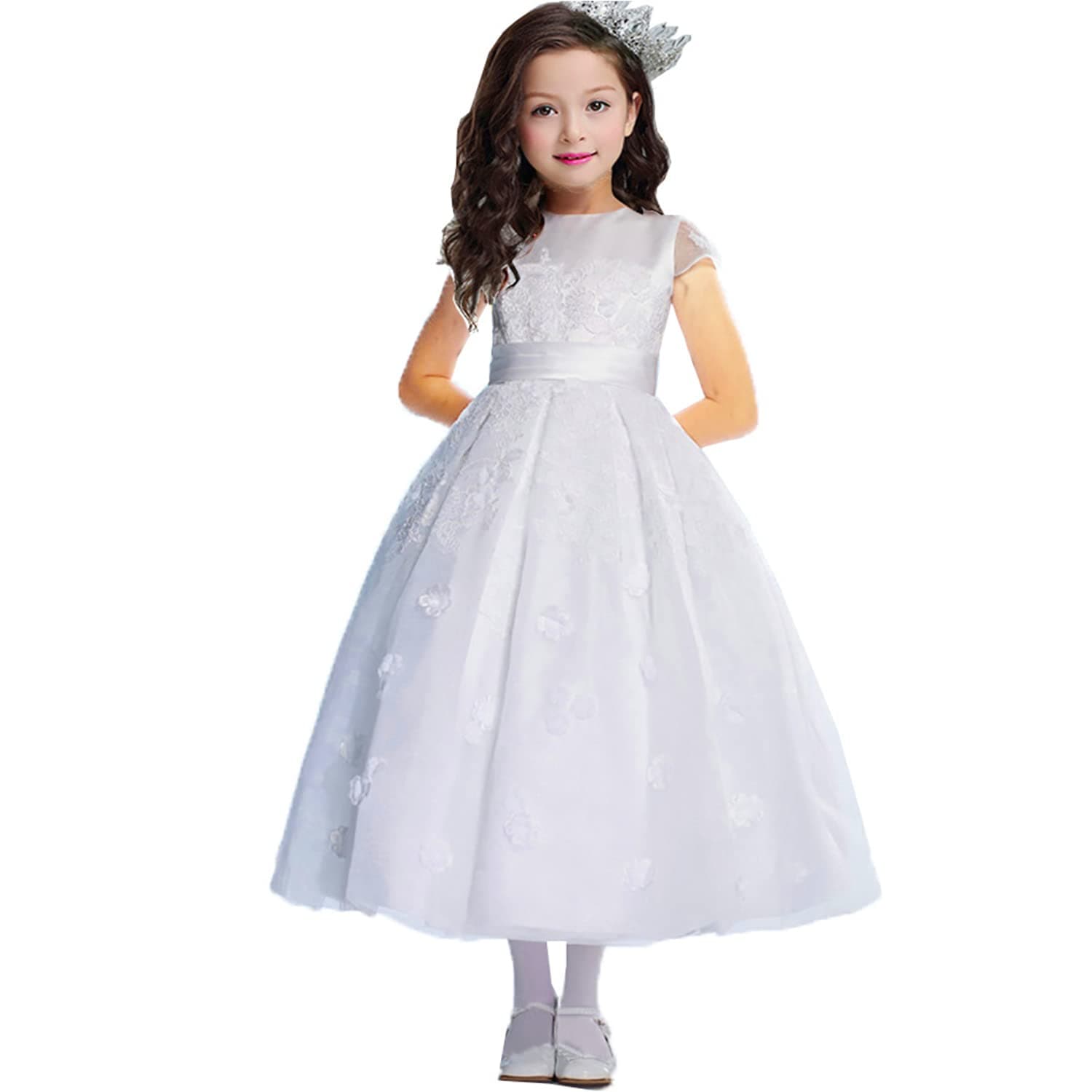 DZdressKids Appliques Pageant Flower Girl Dresses Tulle with Bow