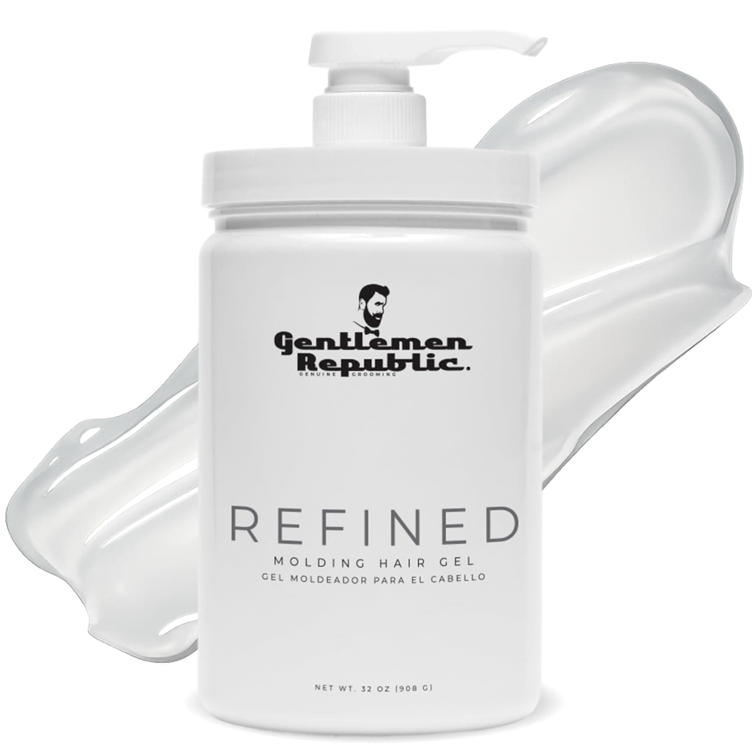 Gentlemen Republic 32oz Refined Hair Gel with Pump for Men - Premium Gel For Men Humidity Resistant & Alcohol-Free - All Day Shine and Hold for All Hair Types and Never Flakes - Made in the USA