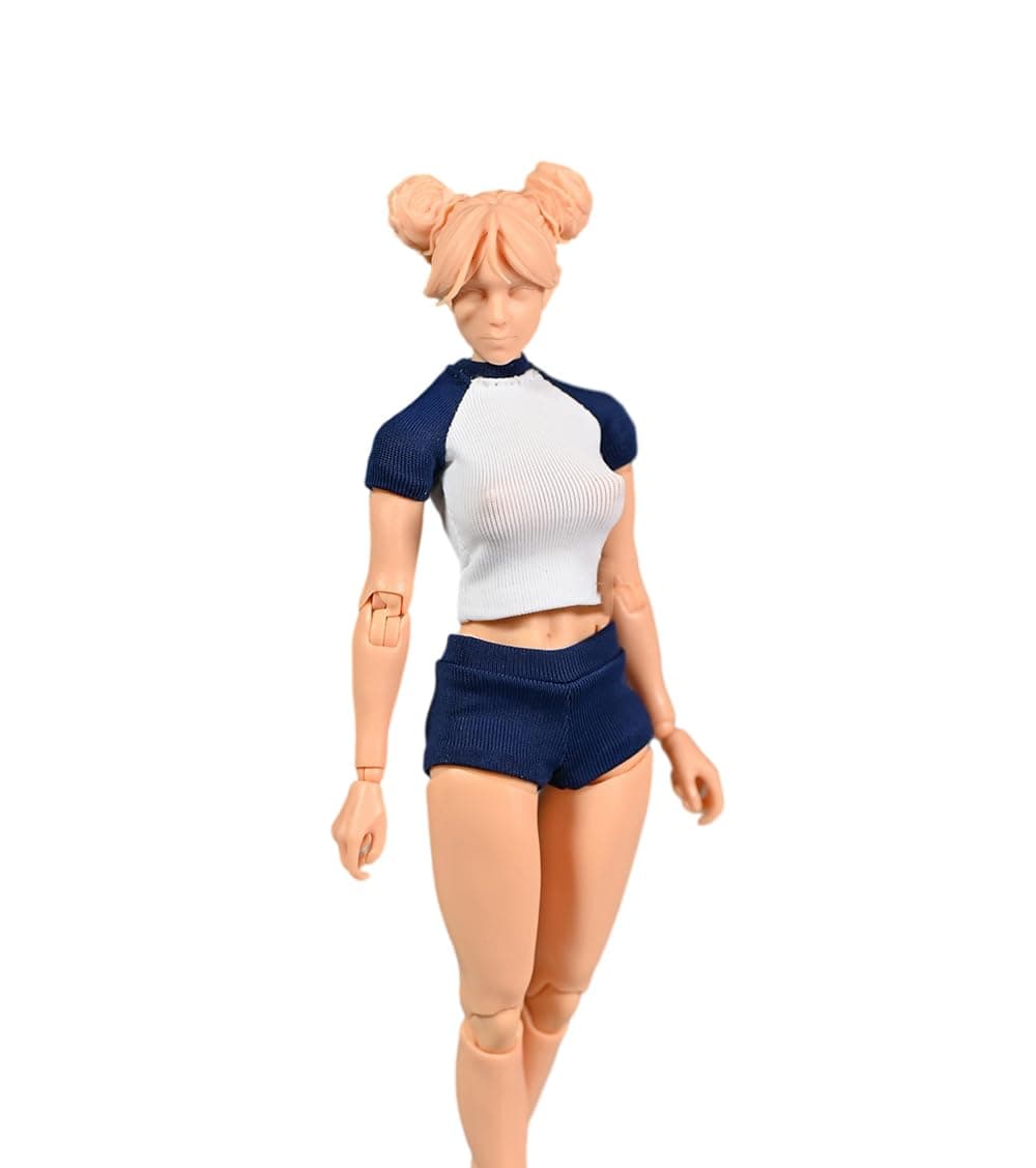 1/12 Scale Female Sportswear Short Sleeved Shorts Clothes for 6inch Action Figure Body (Long Tops+Shorts)