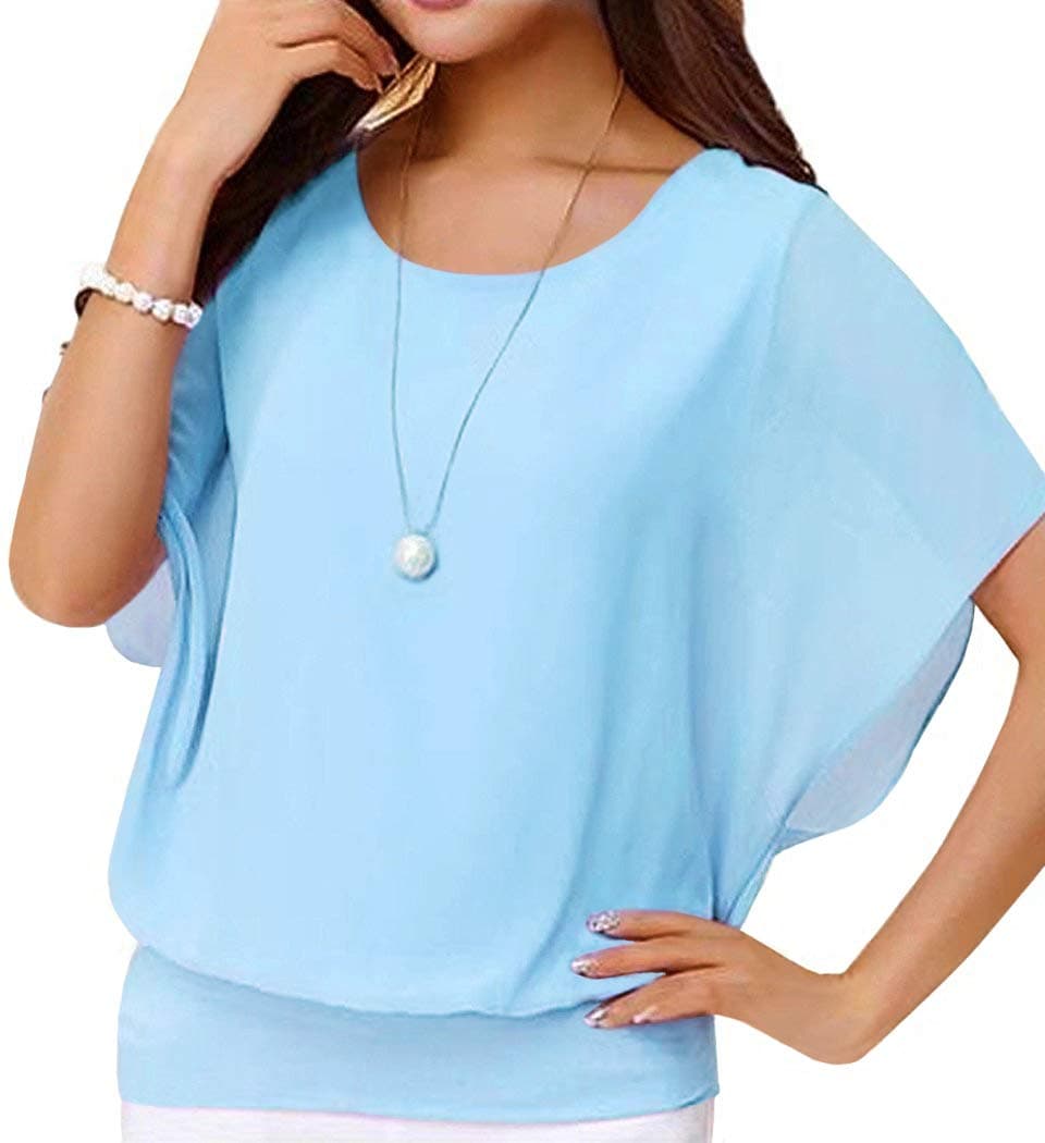 Neineiwu Women's Summer Loose Casual Short Sleeve Chiffon Top T-Shirt Blouse
