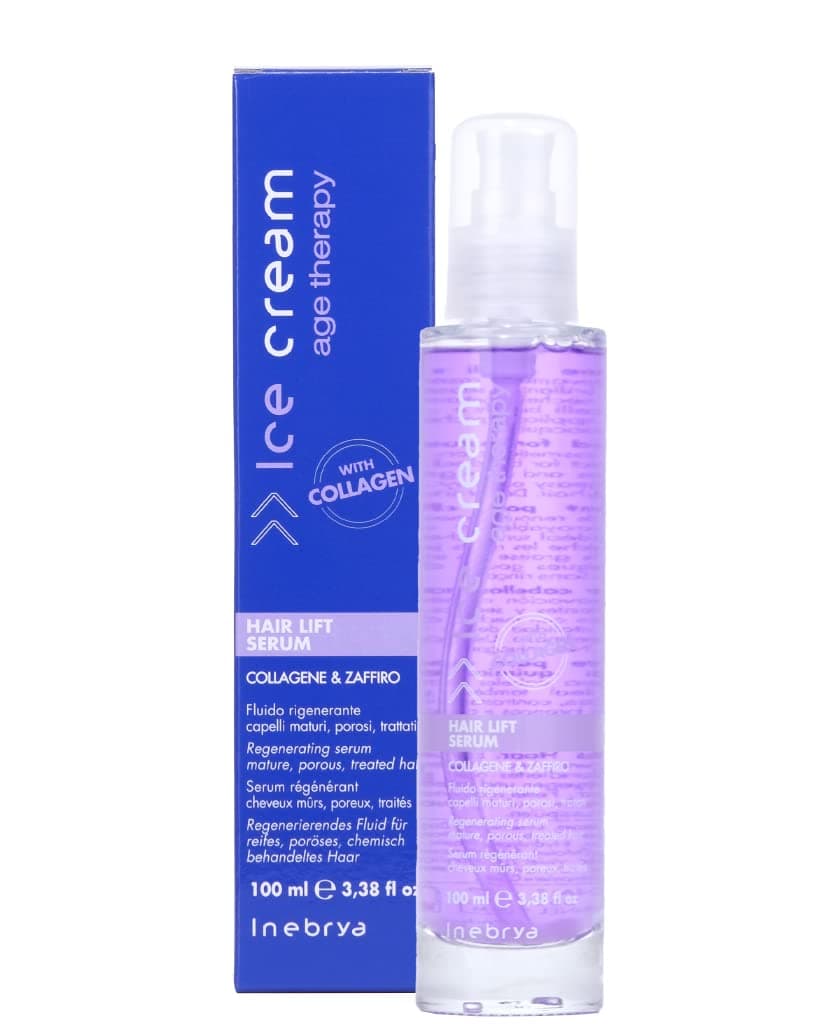 InebryaIce Cream Hair Lift Serum Collagene & Zaffiro Regenerating Serum Mature, Porous, Treated Hair with Collagen 3.38 Oz
