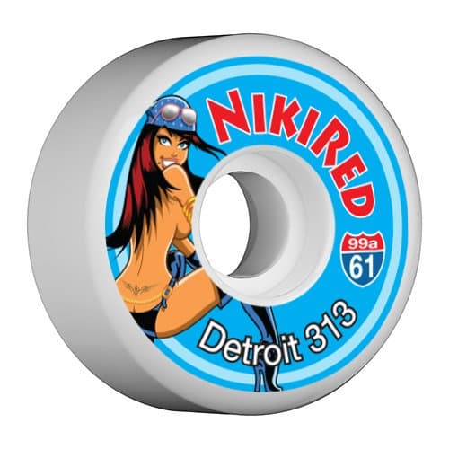 Niki Red Wheels Detroit 313 Series White Skateboard Wheels 61mm 99a (Set of 4)