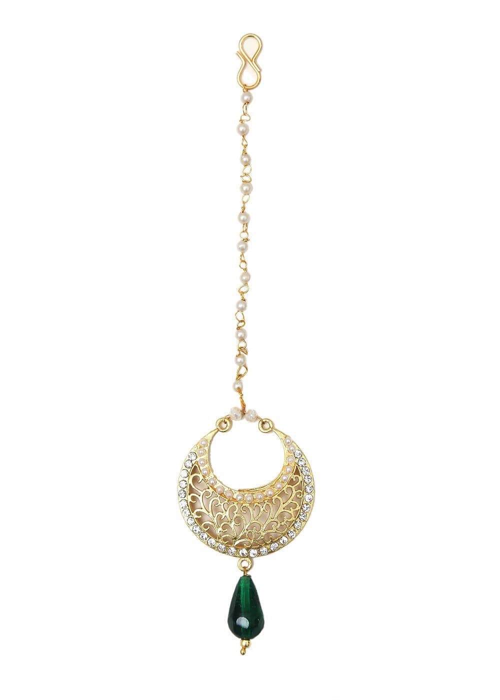 Saraa Exotic Golden Green Chandwali Maang Tikka for Women