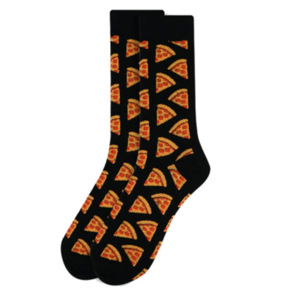 Men's Black Pepperoni Pizza Foodie Novelty Crew Dress Socks