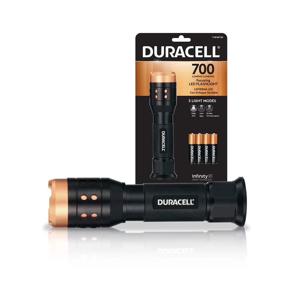 Infinity X1 Duracell 700 Lumen Aluminum Focusing Flashlight for Everyday Use - Ultra-Light and Easy to Carry Design with 3 Modes and 3-AAA Batteries Included. Great for In-Door & Out-Door Use