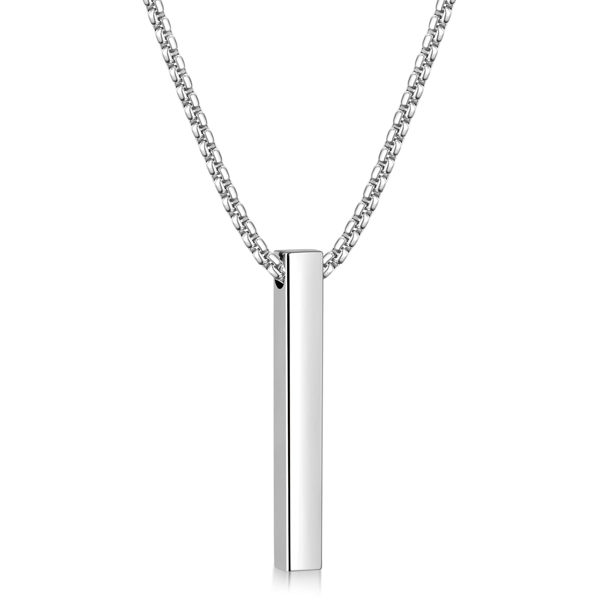 Pendant Necklace for Men, Silver Tone/14k Gold Plated/Black Mens Pendant Necklaces with 2.5 mm Box Chain, Stainless Steel Bar Chain, 18-28 Inches