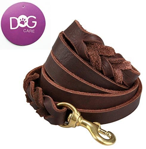 LWBMG Training Lead Handmade Braided 8 ft Genuine Leather Dog Training Leash Lead Burgundy