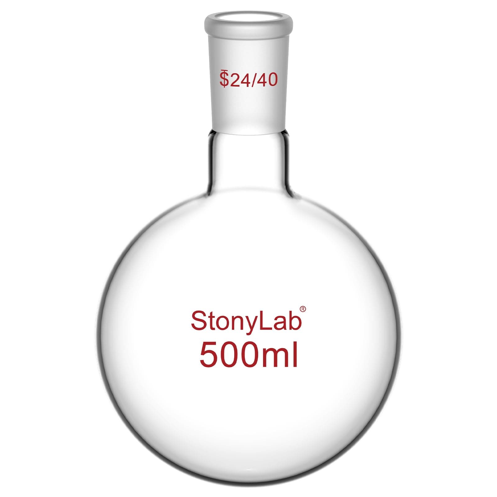 Glass 500ml Heavy Wall Single Neck 1 Neck Round Bottom Flask RBF, with 24/40 Standard Taper Outer Joint – 500ml