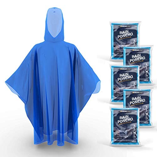 Hagon PRO Disposable Rain Ponchos for Adults (5 Pack) Premium Quality 50% Thicker – 100% Waterproof Emergency Rain Ponchos with Hood – for Concerts, Amusement Parks, Camping