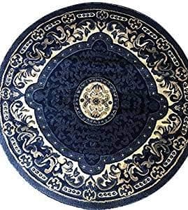 Traditional Round Persian Oriental Dark Blue Design 101 (4 Feet X 4 Feet)