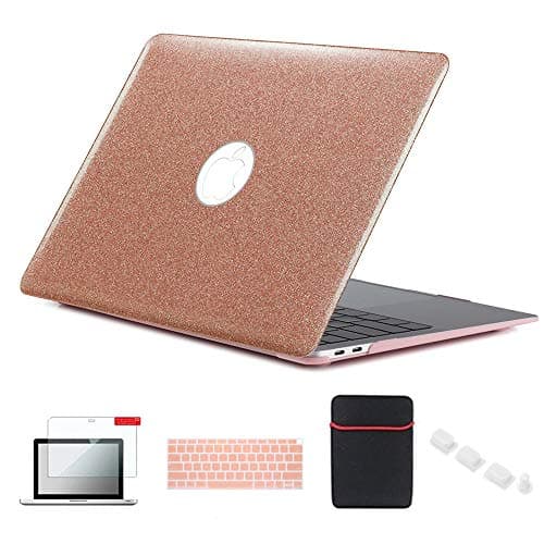 Se7enline Compatible with MacBook Air 13 inch Case 2022/2021/2020/2019/2018 Glitter Bling Cover for Mac Air M1 A2337/A1932/A2179&Sleeve&Keyboard Cover&Screen Protector&Dust Plug, Shining Rose Gold