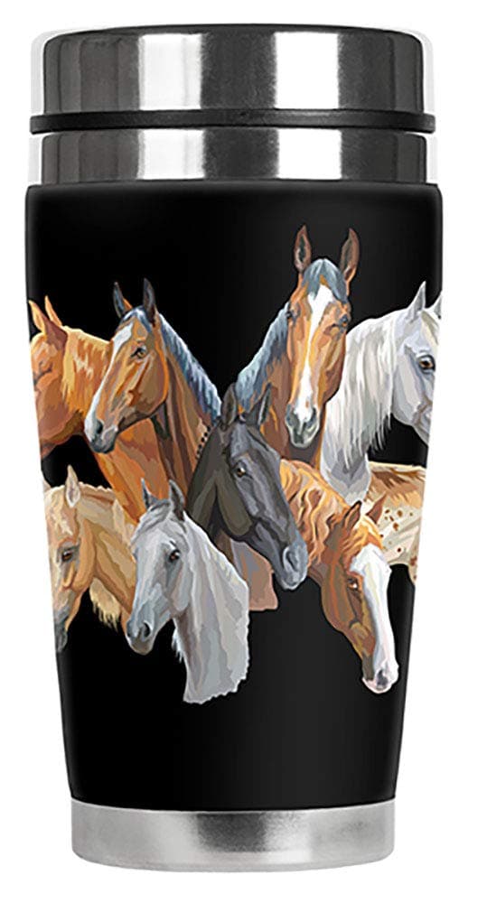 Mugzie 16 Ounce Stainless Steel Travel Mug with Wetsuit Cover - Wild Horses