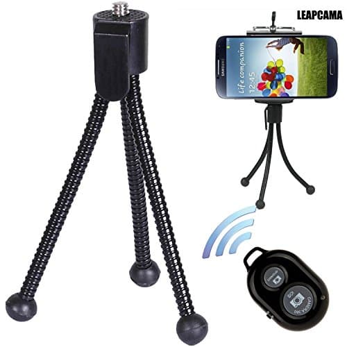 New Design Leapcama Digital Camera Flexible Legs Travel Mini-Spider Tripod Bracket Shelf with Adajustable Phone Holder Stand For iPhone 5/5s Samsung Blackberry Camera & Wireless Camera Bluetooth Self-timer Remote Shutter Controller for IOS Android Smartphone (tripod+blackremote)