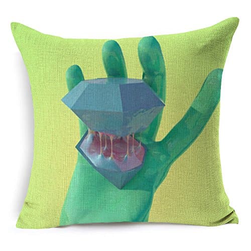 ECSEO Cotton Linen Decorative Throw Pillow Case Cushion Cover Diamond Pattern Square 18" Green