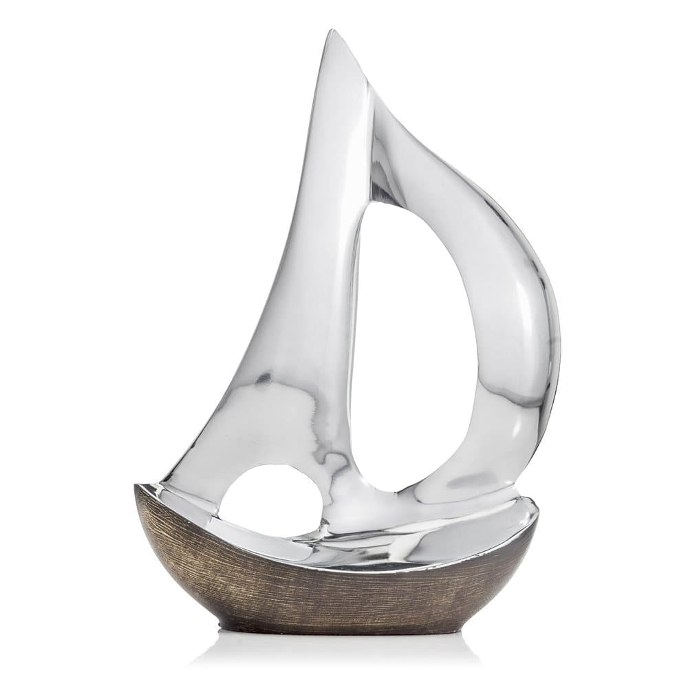 Modern Day Accents Velero Dark Hull Sailboat, Aluminum, Silver, Brown, Modern, Boat, Sculpture, Tabletop Décor, Home, Office, Water, Sail, 8" x 3" x 12" adds a Coastal Nautical Accent to Your Home
