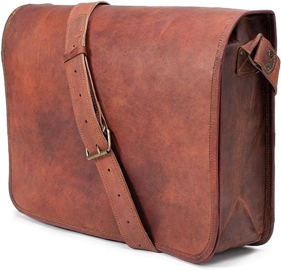 Leather Bags Vintage Soft Leather Messenger Brown Real Laptop Satchel Bag Genuine Briefcase (FULLFLAP)