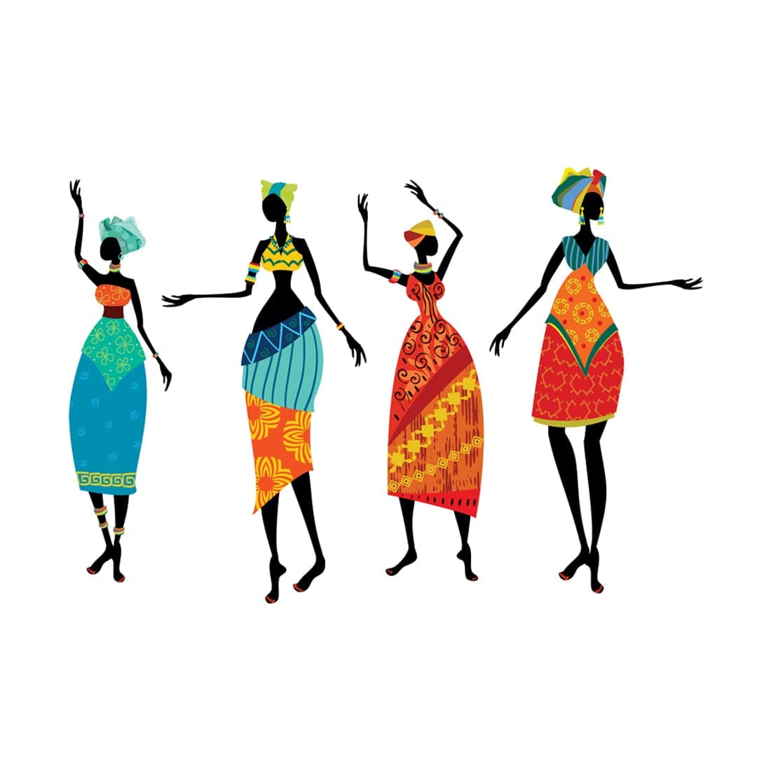 Rangoli Vinyl New Modern Art Four Tribal Ladies Large Wall Stickers Size-50Cm*70Cm-Self-Adhesive